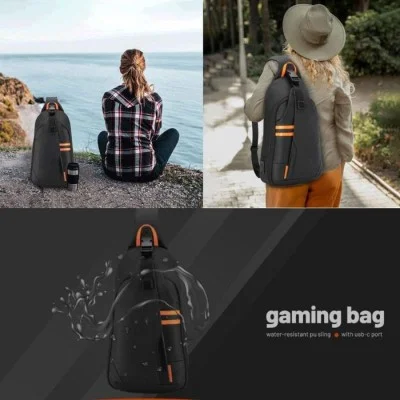 Porodo Gaming Water-Resistant PU Sling Bag With USB-C Port - Black